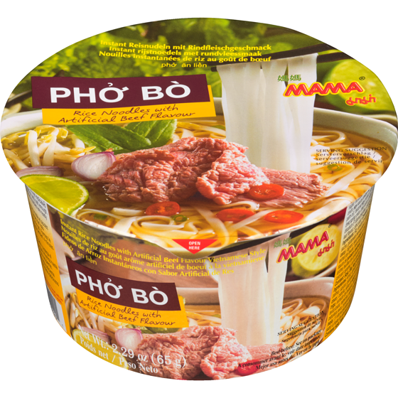 Mama Noodles Nouilles instantanées de riz au goût arôme artificiel de boeuf phở bò 65 g, 2,31 $/100g