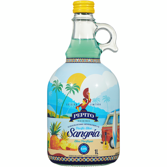 Pepito Boisson de malt alcoolisée original sangria bleu pacifique (Pièce d’identité requise au moment du ramassage) 1 l, 0,80 $/100ml