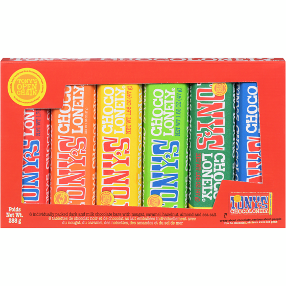 Tony's Chocolonely Individually Packed Dark And Milk Chocolate Bars With Nougat, Caramel, Hazelnut, Almond And Sea Salt 288 g, $4.34/100g