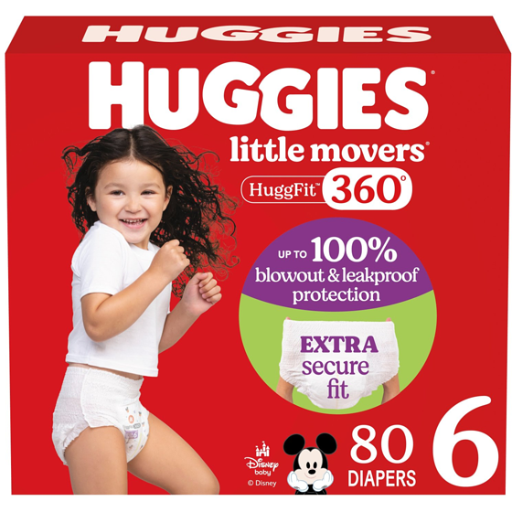 Huggies Little Movers HuggFit 360° Baby Diapers, Size 6, 80 Count 80 ea, $0.52/1ea