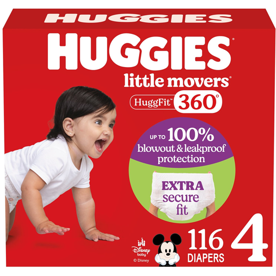 Huggies Little Movers HuggFit 360° Baby Diapers, Size 4, 116 Count 116 ea, $0.36/1ea