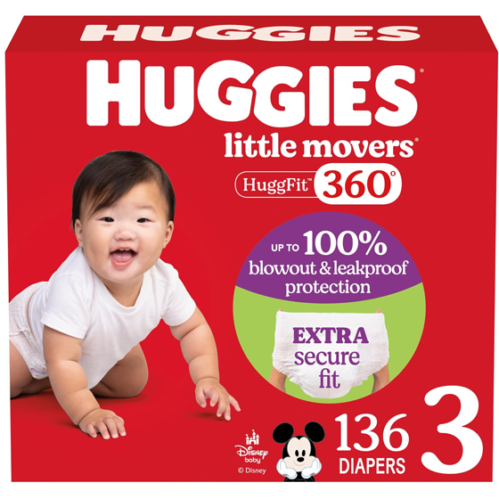 Huggies Little Movers HuggFit 360° Baby Diapers, Size 3, 136 Count 136 ea, $0.37/1ea