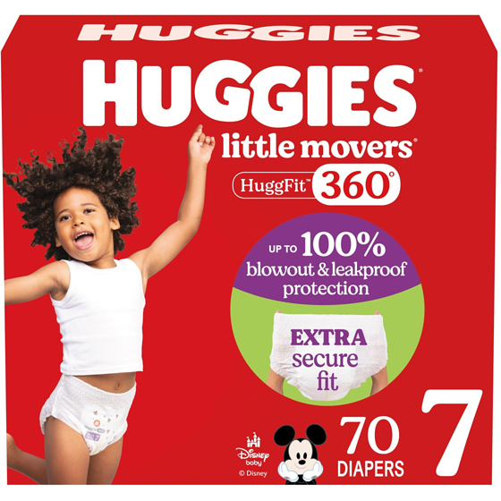 Huggies Little Movers HuggFit 360° Baby Diapers, Size 7, 70 Count 70 ea, $0.50/1ea