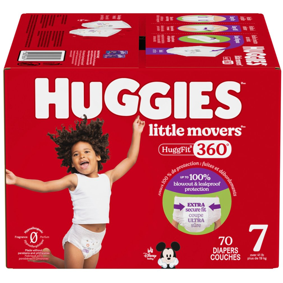 Huggies Little Movers Couches pour bébés HuggFit 360°, taille 7, 70 unités 70 ea, 0,50 $/1ch