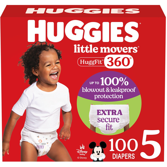 Huggies Little Movers HuggFit 360° Baby Diapers, Size 5, 100 Count 100 ea, $0.42/1ea