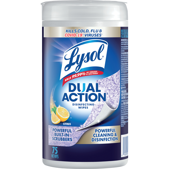 Lysol Action Double Lingettes Desinfectantes - Agrumes 75 ea, 0,14 $/1ch
