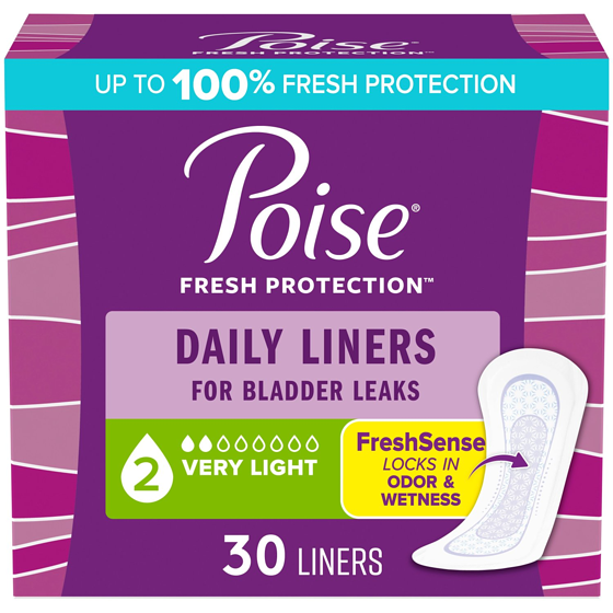 Poise Incontinence Liners, Very Light Absorbency, Regular, 30 Ct 30 ea, $0.20/1ea