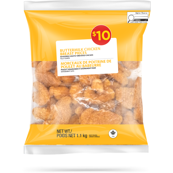 null Morceaux de poitrine de poulet au babeurre 1.1 kg, 0,91 $/100g