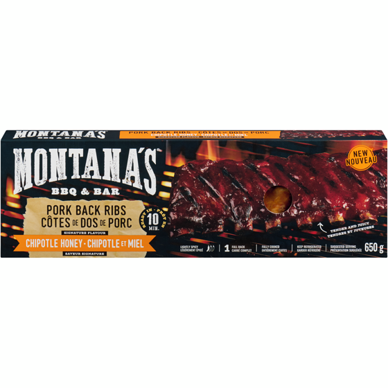 Montana's Côtes de dos de porc miel de chipotle 650 g, 2,31 $/100g