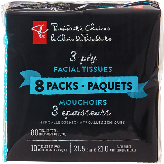 President's Choice 3-Ply Facial Tissues with Aloe Lotion 60 ea, $0.04/1ea