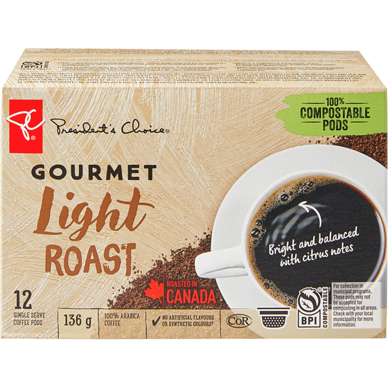 President's Choice Gourmet Light Roast Coffee Pods 12 ea, $0.62/1ea