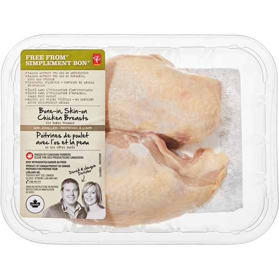President's Choice Free From Split Chicken Breasts, Bone-in, Skin-on $13.23/1kg $6.00/1lb