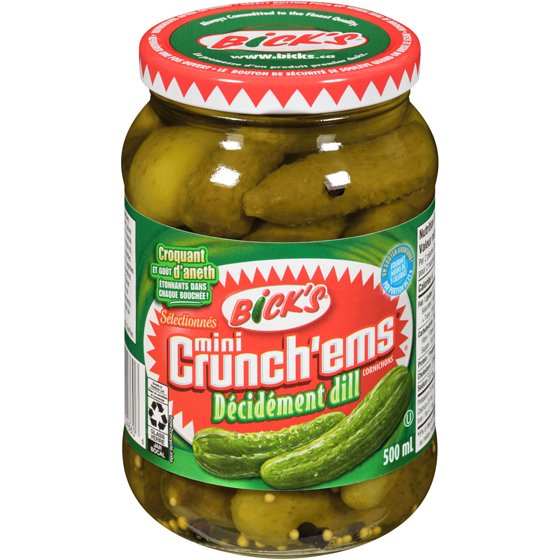 Bick’s Mini crunch'ems sélectionnés cornichons décidément dill 500 ml, 1,20 $/100ml