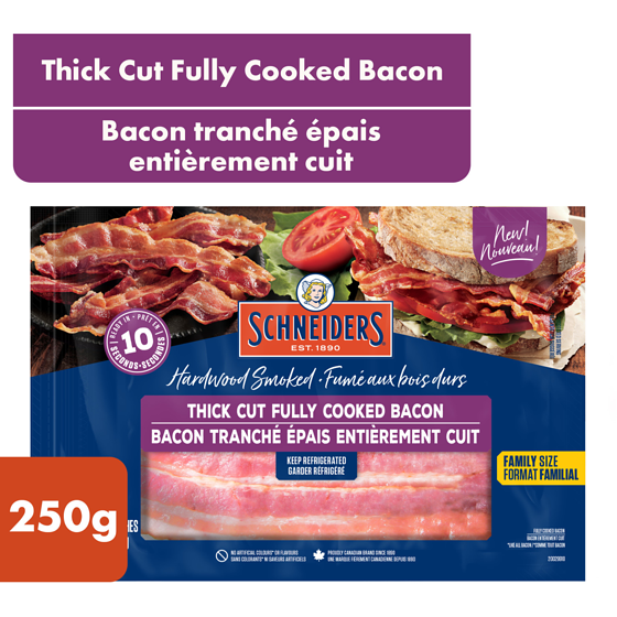 Schneiders Thick Cut Fully Cooked Bacon 250 g, $7.60/100g