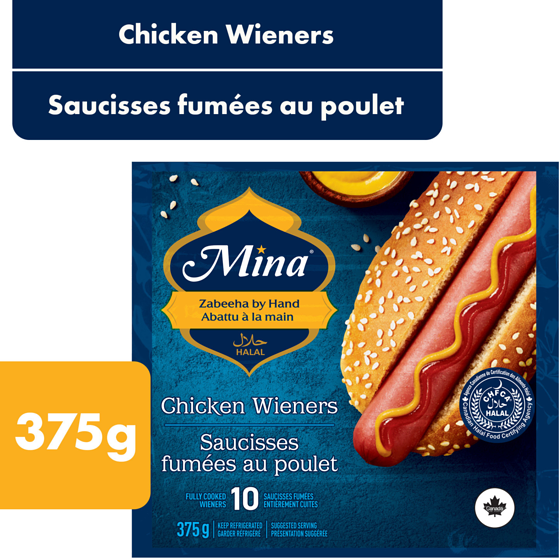 Mina Halal Chicken Wieners 375 g, $0.88/100g