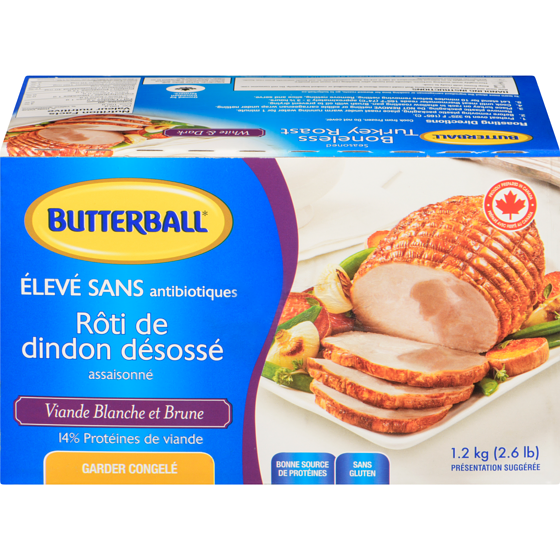 Butterball Rôti de dindon désossé assaisonné viande blanche et brune 1.2 kg, 1,75 $/100g