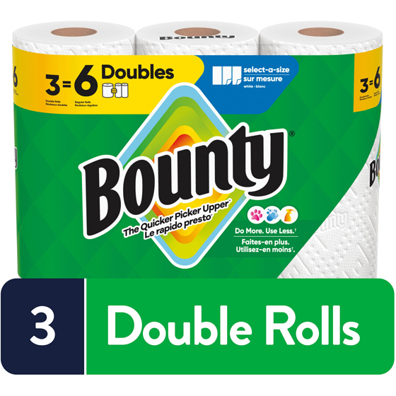 Bounty Essuie-tout Sur mesure, blanc, 3 rouleaux doubles, 82 feuilles par rouleau 3 ea, 3,83 $/1ch