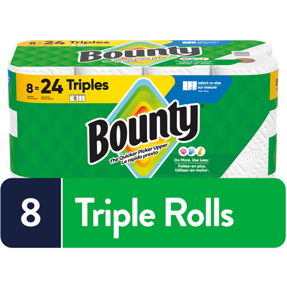 Bounty Select-a-Size Paper Towel, 8 Equal 24 Rolls, 123 Sheets per roll 8 ea, $3.75/1ea