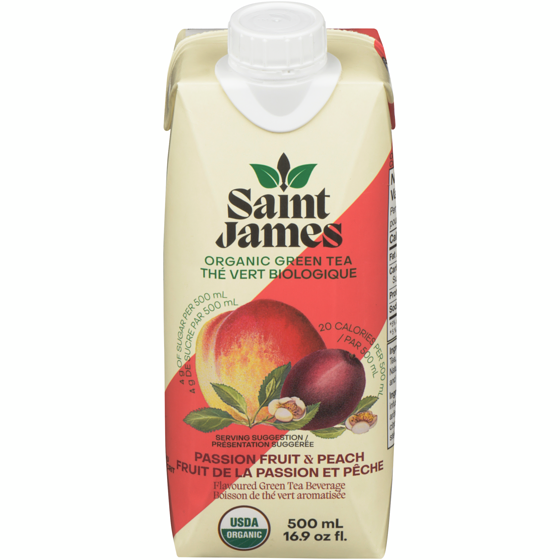 Saint James Organic Green Tea, Passionfruit & Peach 500 ml, $0.40/100ml