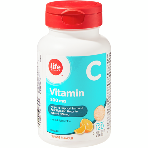 Life Brand Orange Flavour Vitamin C 500 mg 120 Chewable Tablets 120 ea, $0.06/1ea