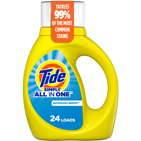 Tide Simply All-In-One Liquid Laundry Detergent, Refreshing Breeze Scent, 24 Loads 946 ml, $0.74/100ml
