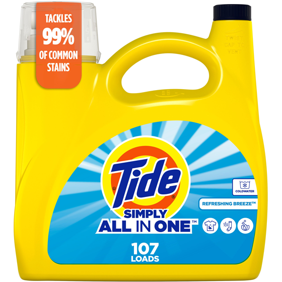 Tide Simply All-In-One Liquid Laundry Detergent, Refreshing Breeze Scent, 107 Loads 4.17 l, $0.38/100ml