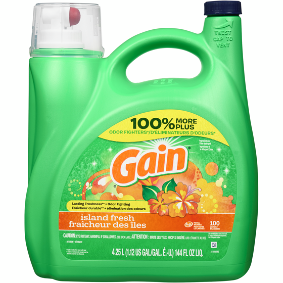 Gain Liquid Laundry Detergent, Island Fresh Scent, 100 loads, Freshness + Odour Fighting, Laundry Detergent Liquid Soap, HE compatible 4.25 l, $0.35/100ml