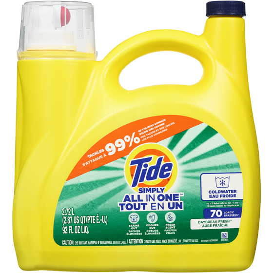 Tide Simply Liquid Laundry Detergent, Daybreak Fresh Scent, 70 Loads, All-In-One Detergent 2.72 l, $0.48/100ml