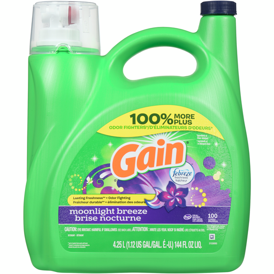 Gain Liquid Laundry Detergent, Moonlight Breeze Scent, 100 loads, Freshness + Odor Fighting, Laundry Detergent Liquid Soap, HE compatible 4.25 l, $0.35/100ml