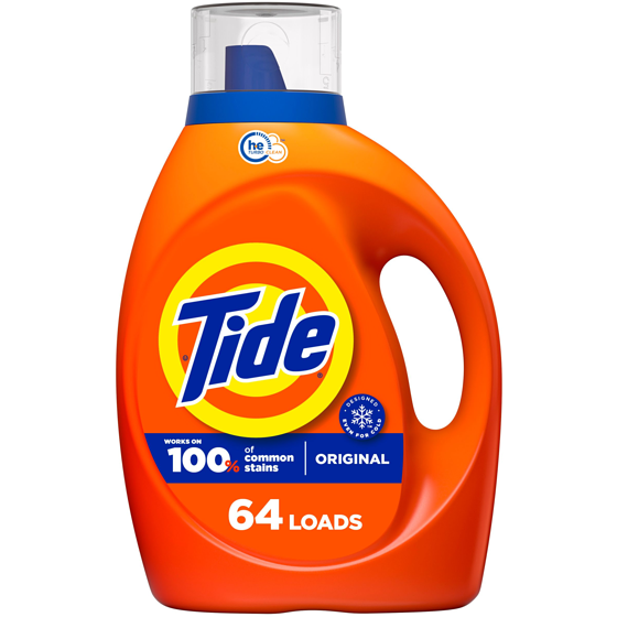 Tide Laundry Detergent Liquid, Original Scent, 64 Loads, Works on 100% of Common Stains, Laundry Soap, Liquid Laundry Detergent 2.48 l, $0.25/1ea