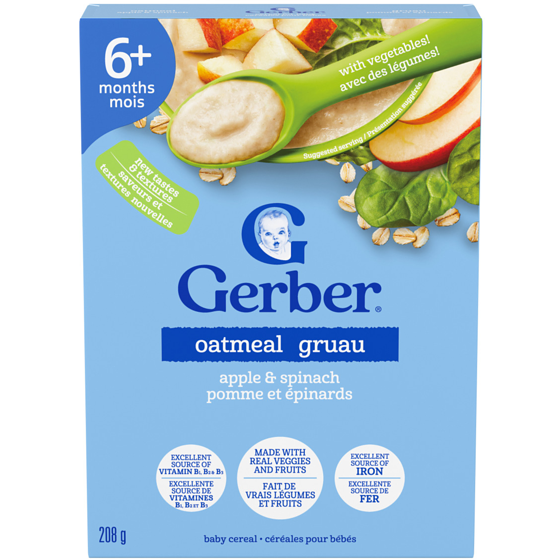 Gerber Oatmeal, Apple & Spinach Baby Cereal, 6+ Months 208 g, $2.88/100g