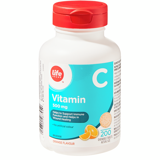 Life Brand Orange Flavour Vitamin C 500 mg 200 Chewable Tablets 200 ea, $0.06/1ea
