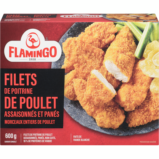 Flamingo Poitrine de poulet panée 600 g, 2,50 $/100g