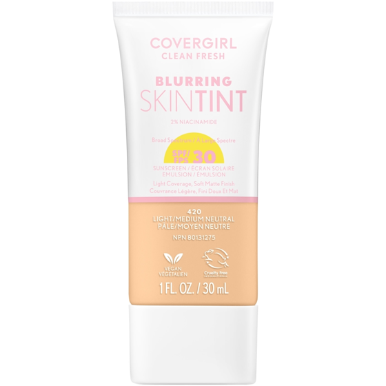 CoverGirl Fond de teint liquide clean fresh blurring skin tint, fini mat doux, lisse, illumine, estompe les pores, écran solaire minéral, formule végétalienne light/medium neutral - 420 30 ml, 43,30 $/100ml