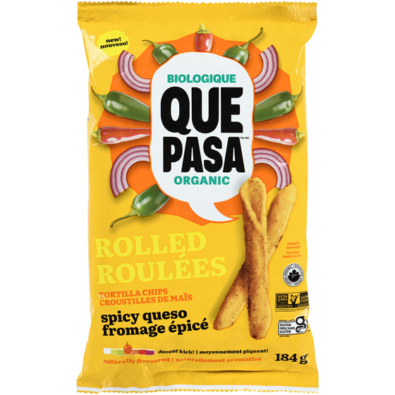 Que Pasa Organic Spicy Queso Tortilla Chips 184 g, $3.26/100g