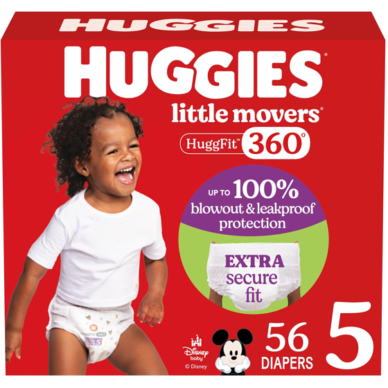 Huggies Little Movers HuggFit 360° Baby Diapers, Size 5, 56 Count 56 ea, $0.64/1ea