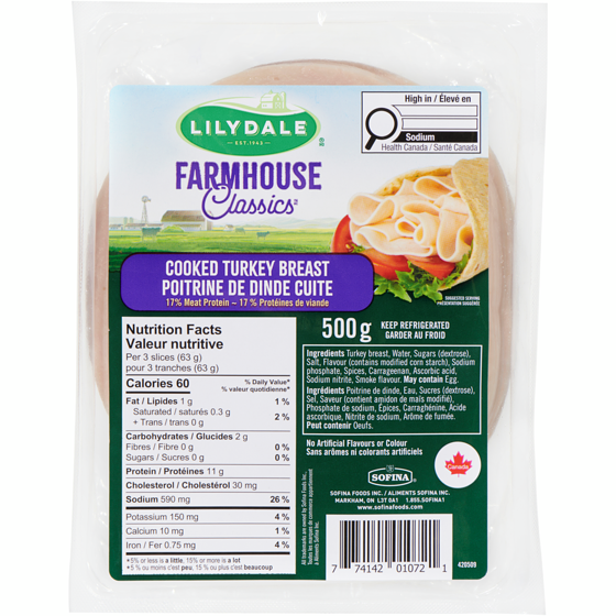 Lilydale Poitrine de dinde cuite 500 g, 1,80 $/100g