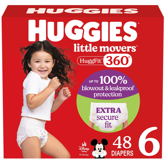 Huggies Little Movers HuggFit 360° Baby Diapers, Size 6, 48 Count 48 ea, $0.69/1ea