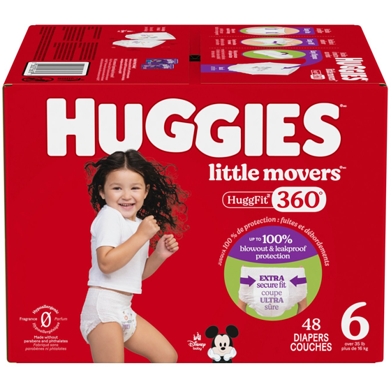 Huggies Couches pour bébés HuggFit 360° de Little Movers, taille 6, 48 unités 48 ea, 0,69 $/1ch