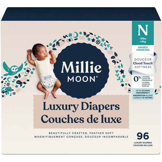 Millie Moon Couches de Luxe , Taille 1, 108 unités 96 ea, 0,33 $/1ch