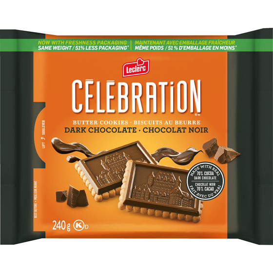 Leclerc Celebration Butter Cookies Dark Chocolate 240 g, $1.88/100g
