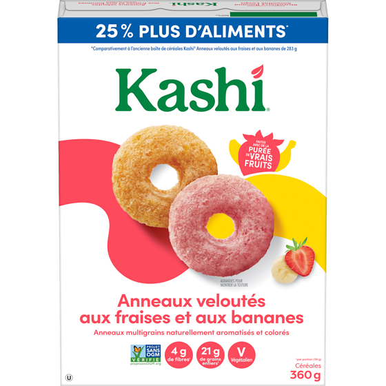Kashi Céréales anneaux veloutés aux fraises et aux bananes 360 g, 2,64 $/100g