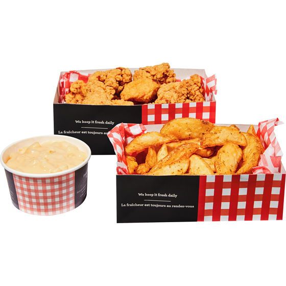 null 18 Chicken Waffle Bites with Wedges and Mac & Cheese (Available After 11am) 775 g, $2.32/100g