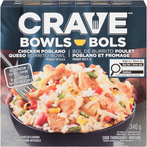 Crave Chicken Poblano Queso Burrito Bowl 340 g, $1.91/100g