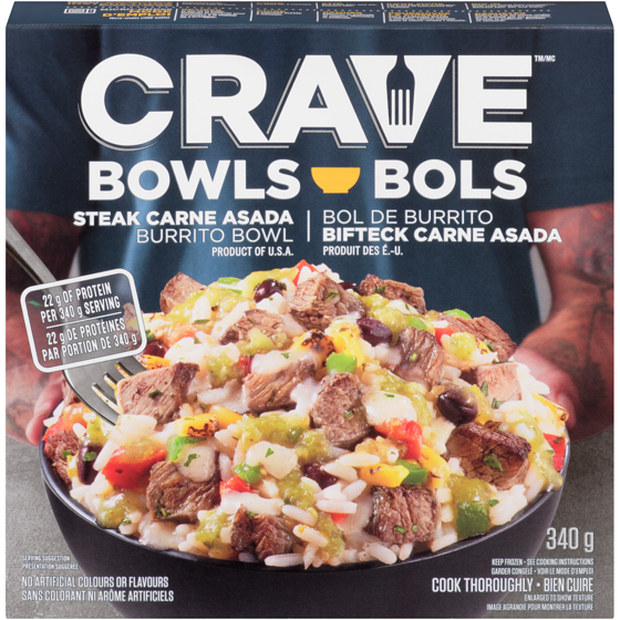 Crave Steak Carne Asada Burrito Bowl 340 g, $1.91/100g
