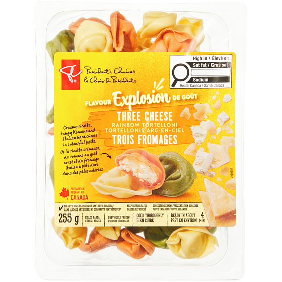 President's Choice Flavour Explosion Three Cheese Rainbow Tortelloni Filled Pasta 600 g, $1.50/100g