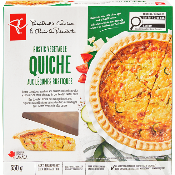 President's Choice Rustic Vegetable Quiche 550 g, $1.64/100g