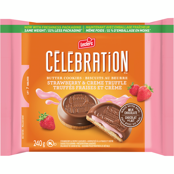 Leclerc Celebration Butter Cookies Strawberry & Creme Truffle 240 g, $2.41/100g