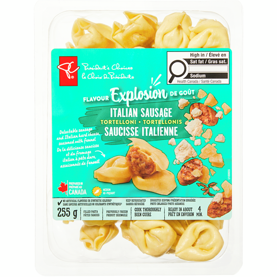 President's Choice Flavour Explosion Italian Sausage Tortelloni Filled Pasta 255 g, $1.96/100g