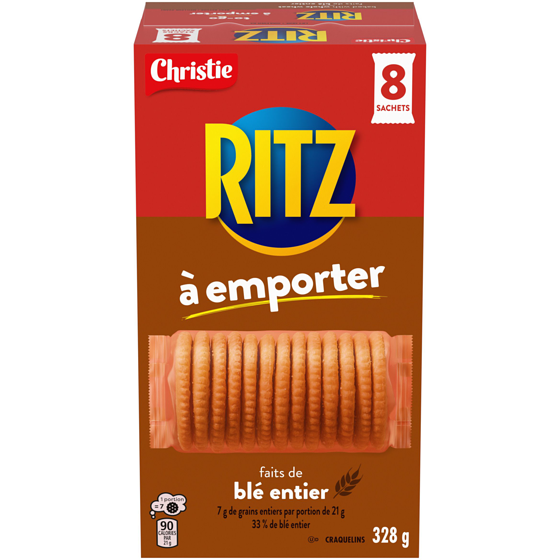 Christie RITZ À emporter Faits de blé entier, craquelins, format portable, collation pratique sur le pouce, dans la boîte à lunch et sur la route 328 g, 1,22 $/100g